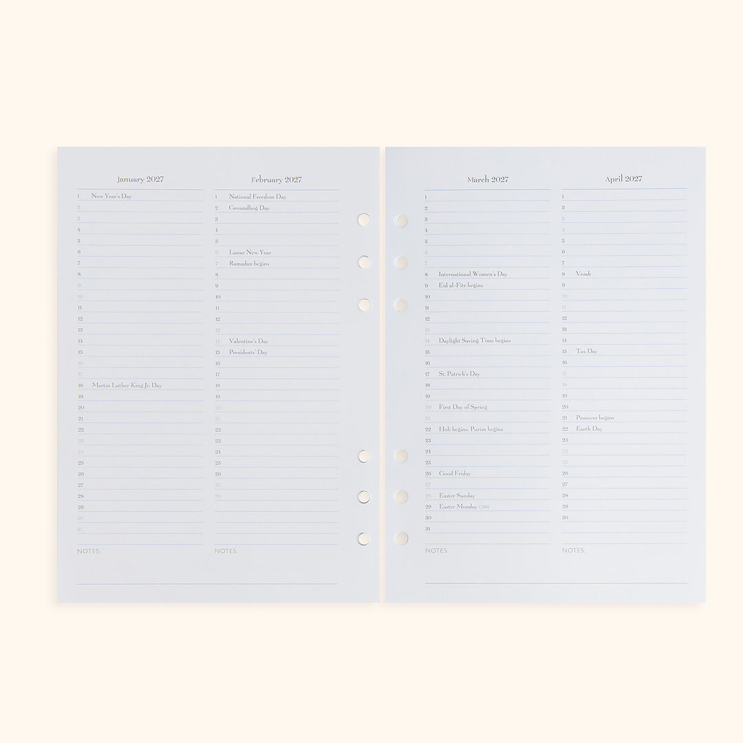 A5 Inserts for Weekly Planner Personal Portfolio 2026