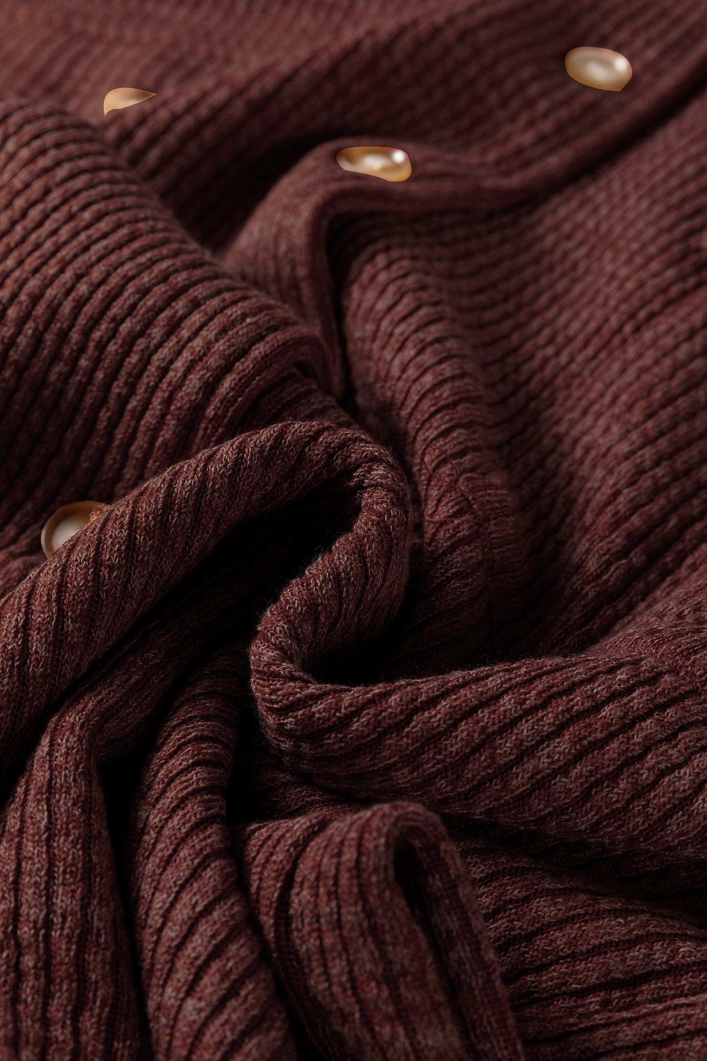 Red Sandalwood Ribbed Knit Buttons Front Flap Pocket Casual Shacket