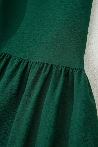 Burgundy Solid Long Sleeve Button V Neck Tiered Maxi Dress