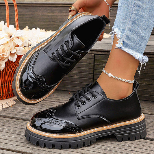 Women's Round Toe Lace-Up Chunky Heel Pumps – Casual PU Mid-Heel Shoes