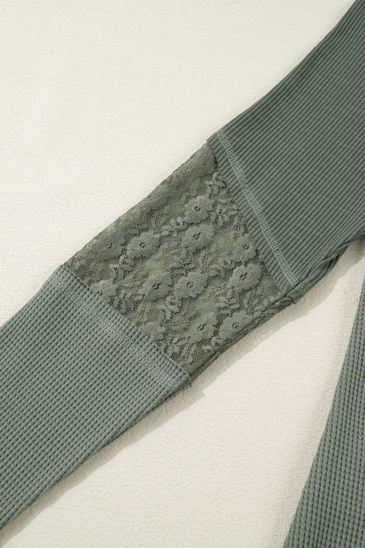 Miriam Ribbed Lace Patchwork Long Sleeve Top