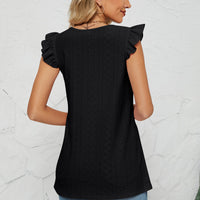 Smocked Round Neck Eyelet Top
