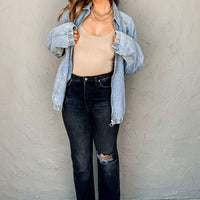 Myosotis Denim Jacket Zip Up With Elastic Hem Raglan Sleeves