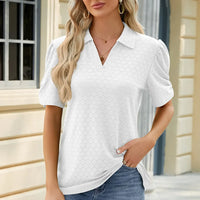 Eyelet Johnny Collar Puff Sleeve Blouse