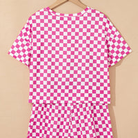 Luxury Checkerboard T Shirt and High Waist Skorts Set