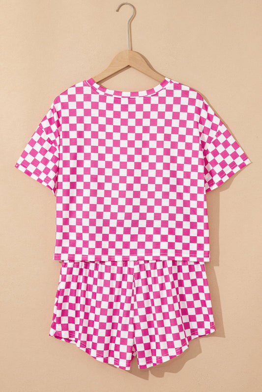 Luxury Checkerboard T Shirt and High Waist Skorts Set