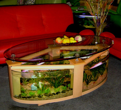 WARRANTY INCLUDED! 55 gallon GLASS round circle table aquarium fish tank setup- MAPLE