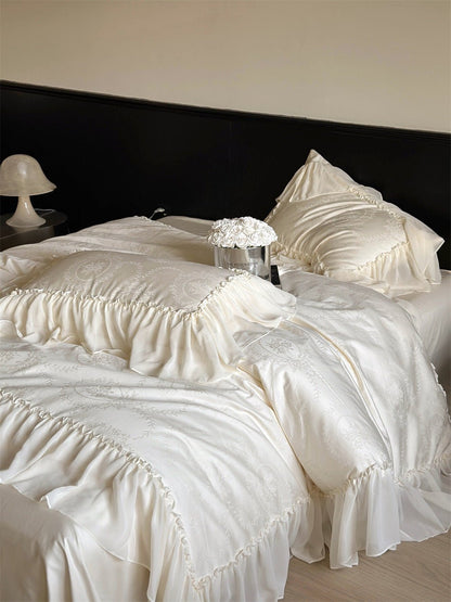 Airy Silky Floral Lace Bedding Set