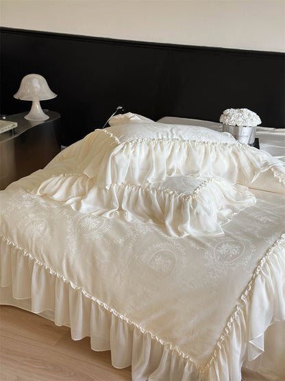 Airy Silky Floral Lace Bedding Set