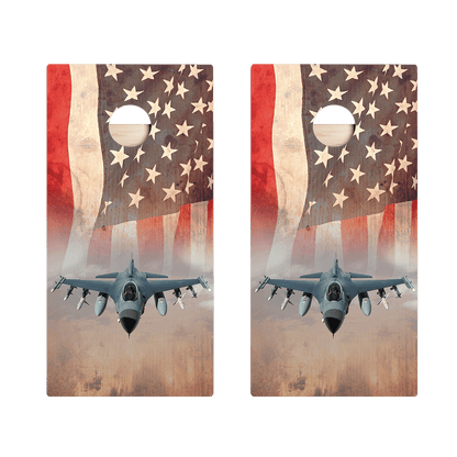 American Flag With Jet Star Cornhole Boards
