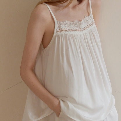 Amie Lace Collar Satin Lightweight Pajama Set / White