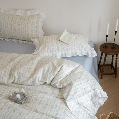 Annie Lace Ruffle Floral Bedding Set / Cream Blue