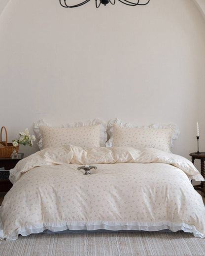Annie Lace Ruffle Floral Bedding Set / Blue