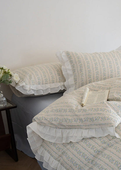 Annie Lace Ruffle Floral Bedding Set / Blue