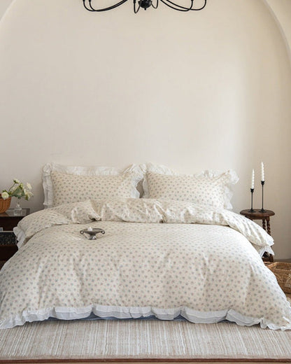 Annie Lace Ruffle Floral Bedding Set / Blue