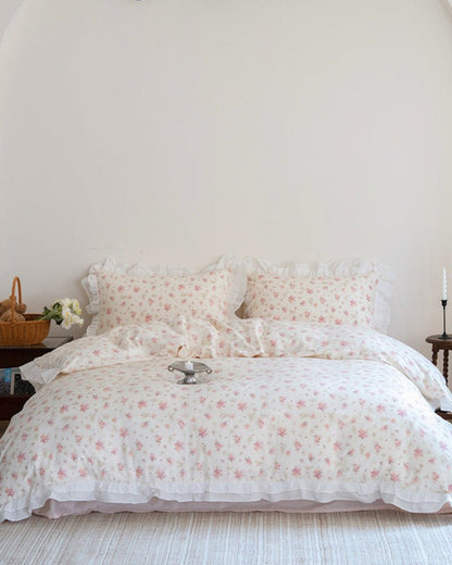 Annie Lace Ruffle Floral Bedding Set / Blue