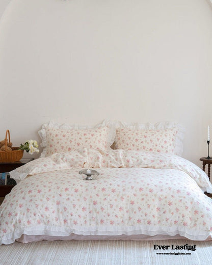 Annie Lace Ruffle Floral Bedding Set / Pink