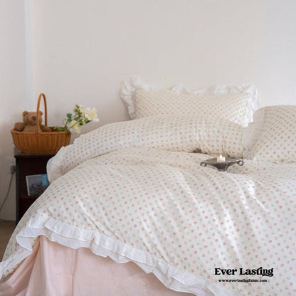 Annie Lace Ruffle Floral Bedding Set / Pink