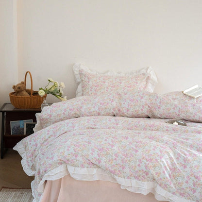 Annie Lace Ruffle Floral Bedding Set / Pink Beige