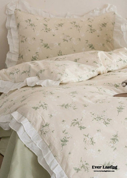 Annie Lace Ruffle Floral Bedding Set / Pink Beige