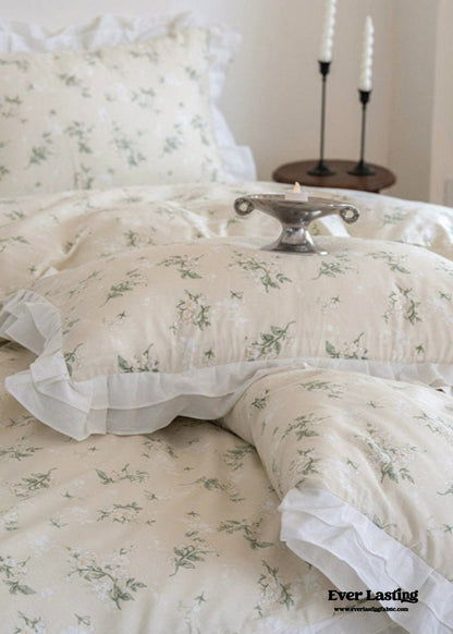 Annie Lace Ruffle Floral Bedding Set / Pink Beige