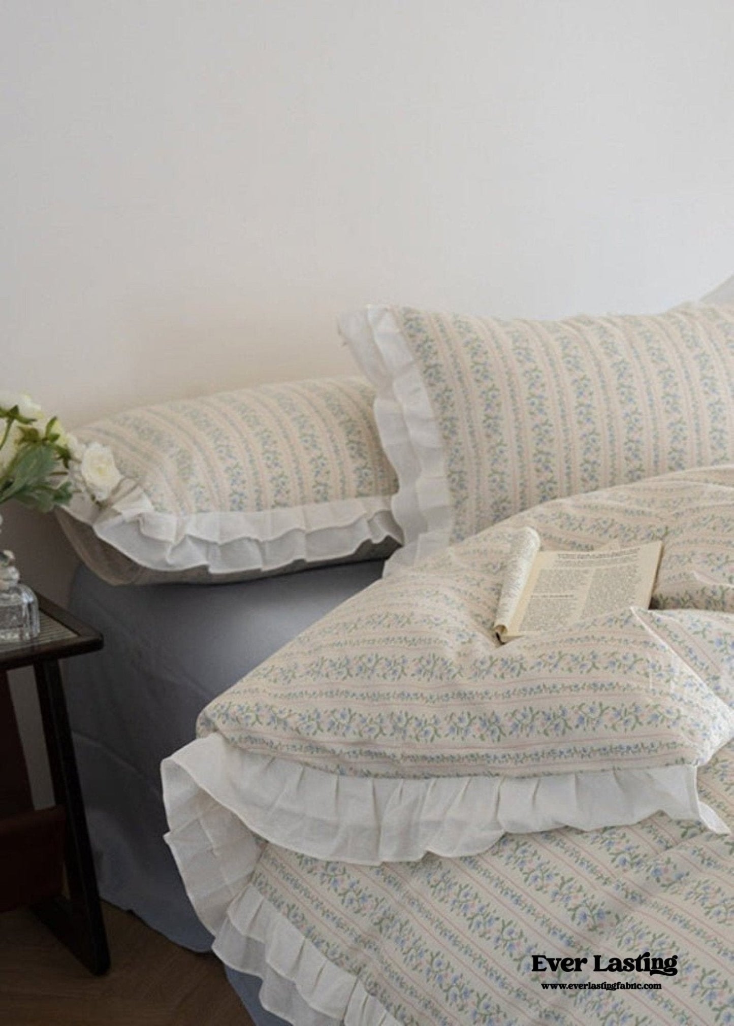 Annie Lace Ruffle Floral Bedding Set / Pink Beige