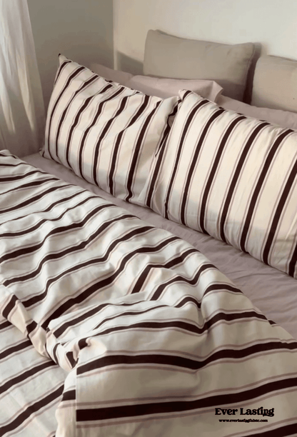 Assorted Washed Cotton Striped Duvet Cover / Forest Green