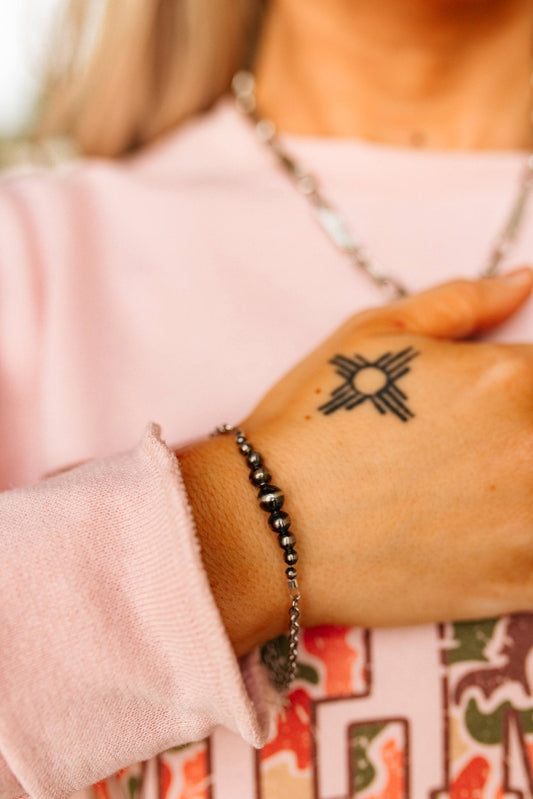 Authentic Graduated Silver Pearls Chain Bracelet