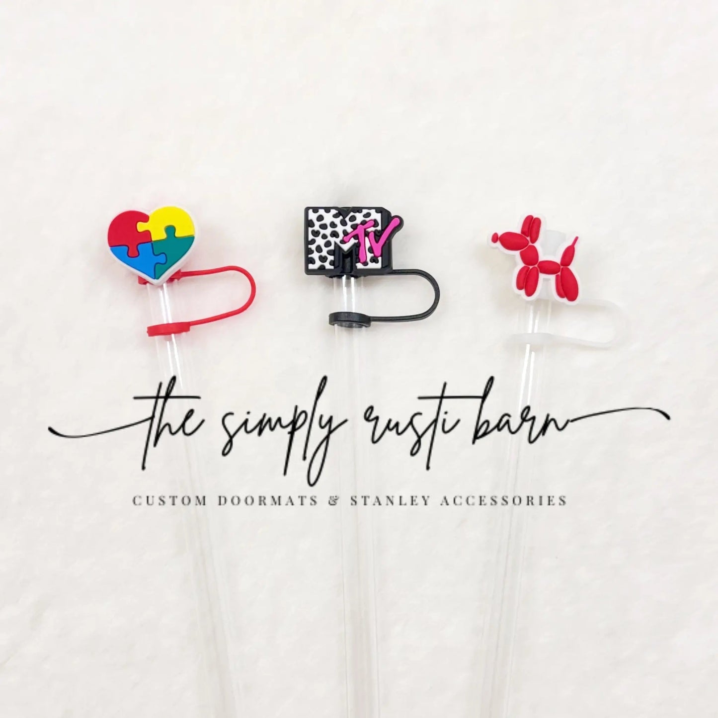 Autism Heart, MTV, Red Balloon Dog Straw Toppers