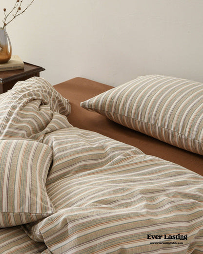 Ava Vintage Striped Cotton Bedding Set / Beige Striped