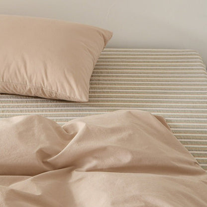 Ava Vintage Striped Cotton Bedding Set / Beige Striped