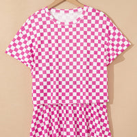 Luxury Checkerboard T Shirt and High Waist Skorts Set