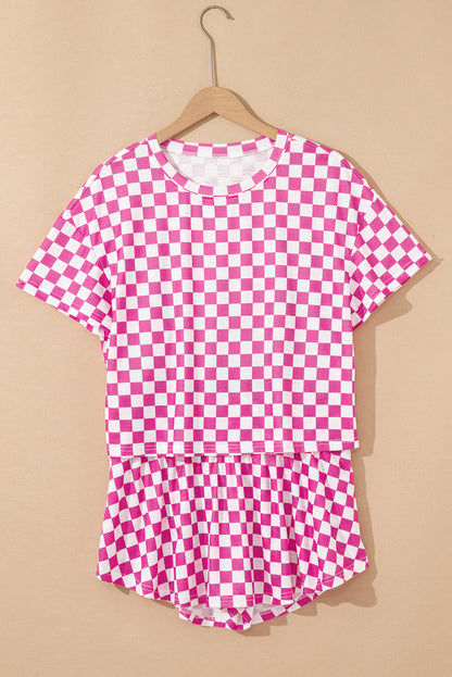Luxury Checkerboard T Shirt and High Waist Skorts Set