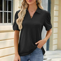 Eyelet Johnny Collar Puff Sleeve Blouse