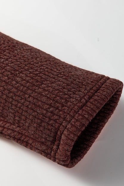 Red Sandalwood Ribbed Knit Buttons Front Flap Pocket Casual Shacket