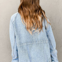 Myosotis Denim Jacket Zip Up With Elastic Hem Raglan Sleeves