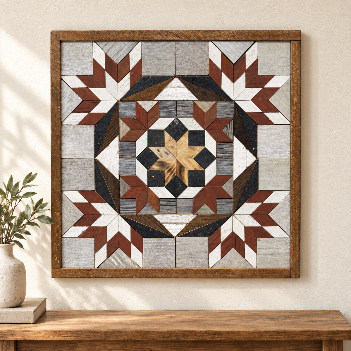 Amish Handmade Barn Quilt - Square (20.75 in x 20.75 in x 1 in)