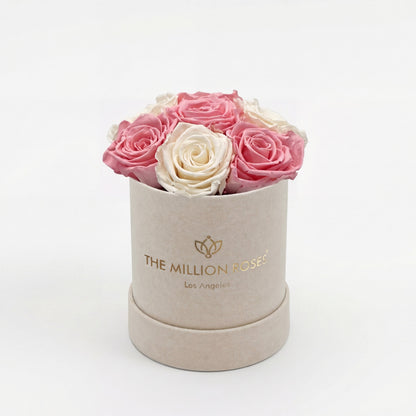 Essence Beige Suede Box | Light Pink & White Roses