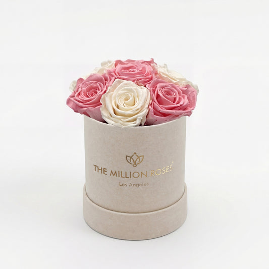 Essence Beige Suede Box | Light Pink & White Roses