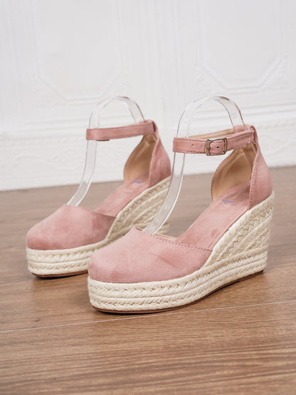 Platform Espadrille Sandals With Ankle Strap – Women's Chunky Heel Buckle Sandals