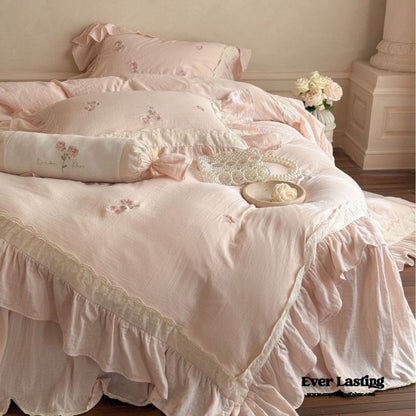 Beatrice Rose Lace Ruffle Bedding Set / Blue