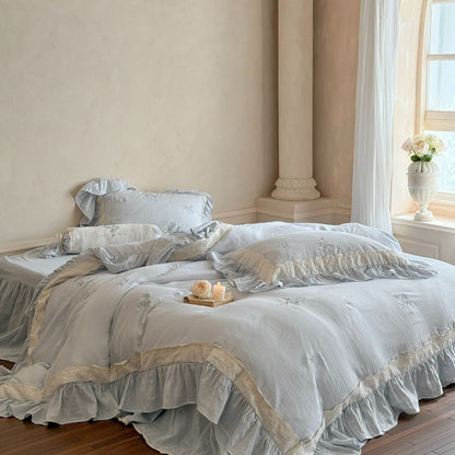 Beatrice Rose Lace Ruffle Bedding Set / Pink