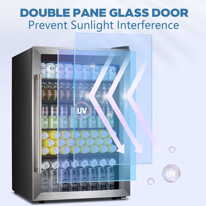 Beverage Refrigerator Cooler 4.4 Cu.Ft,145 Can Mini Fridge with Glass Door W58128SSH