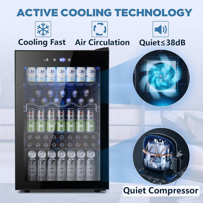 Beverage Refrigerator Cooler 4.5 Cu.Ft,145 Can Mini Fridge with Glass Door W58128BH