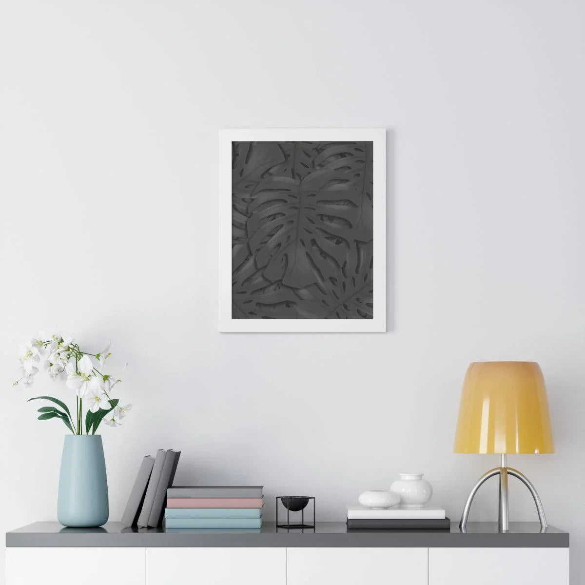 Charcoal Monstera Framed Print – Botanical Wall Art