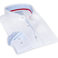 Kenneth// Cotton Knit-Stretch Button-Up Shirt With Contrast Details // White // Tailored Fit (Fitted)