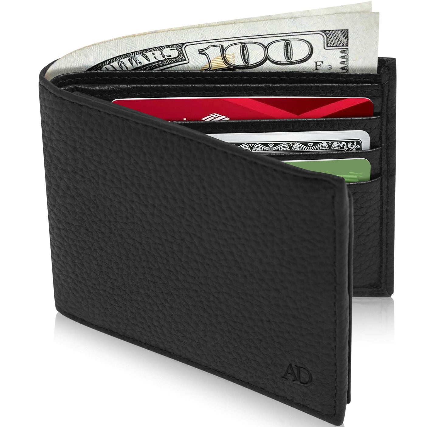 Genuine Leather Bifold Wallet – Flip-Up ID Window, RFID Blocking