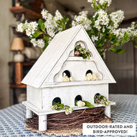 Distressed White Wood Functional Bird House | Outdoor Rated