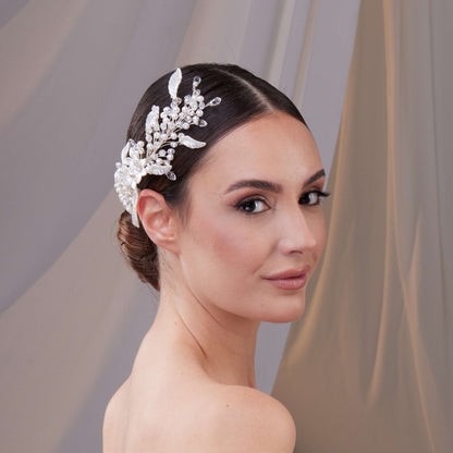 Resin Flower and Pearl Wedding Hair Vine
