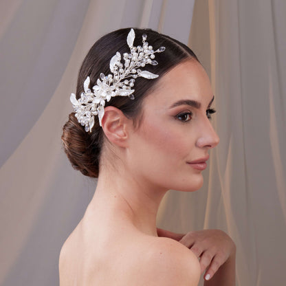 Resin Flower and Pearl Wedding Hair Vine